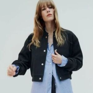 Zara Black Varsity Bomber Jacket